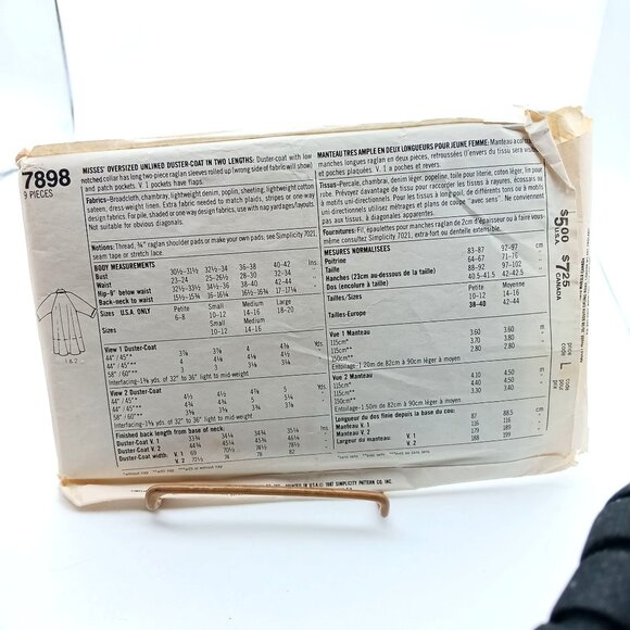 Simplicity Vintage 1987 Jiffy Pattern 7898 Womens Oversized Coat In Two Lengths - Picture 2 of 2